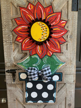 Load image into Gallery viewer, Burlap Sunflower Door Hanger - Large Red Fall in Flowerpot