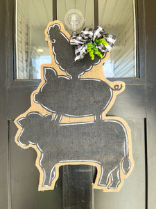 Chicken Pig Cow with Eucalyptus Bow Door Hanger