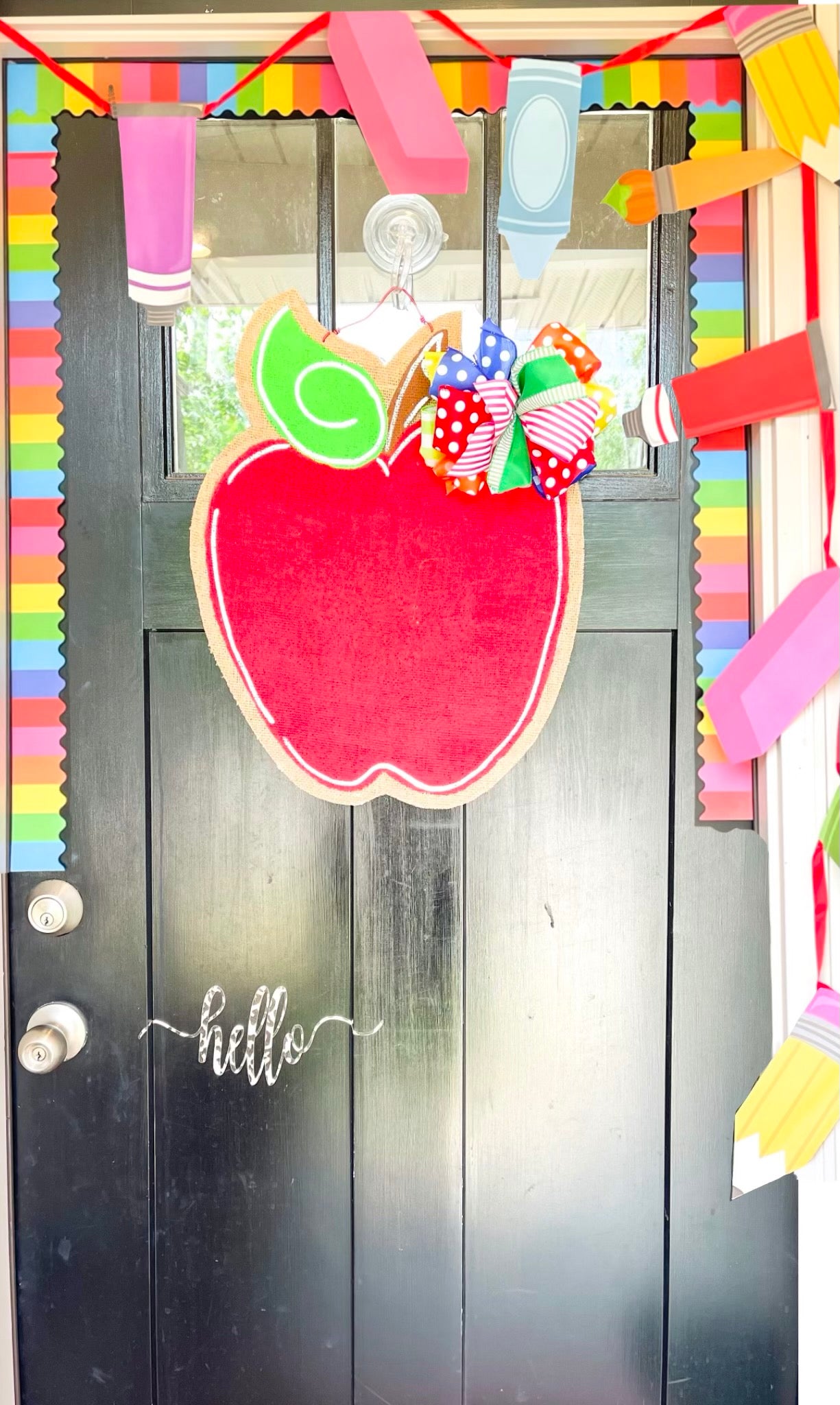 Back to School Apple Door Hanger in Red