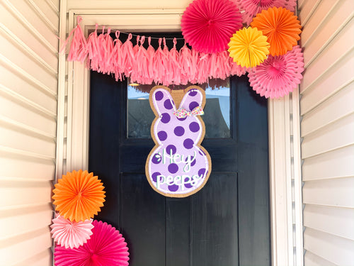 Easter Bunny Burlap Door Hanger - PEEPS style (Purple)